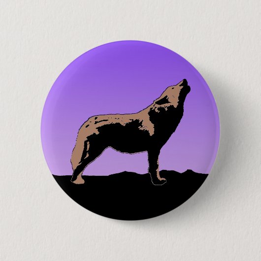 Howling Wolf at Sunset - Original Wildlife Art Button (Vorderseite)