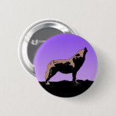 Howling Wolf at Sunset - Original Wildlife Art Button (Vorne & Hinten)