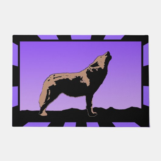 Howling Wolf at Sunset - Original Wildlife Art Fußmatte (Vorderseite)