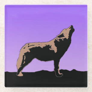 Howling Wolf at Sunset - Original Wildlife Art Glasuntersetzer
