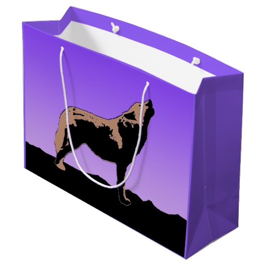 Howling Wolf at Sunset - Original Wildlife Art Große Geschenktüte (Rückseite Schrägansicht)