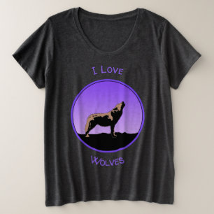 Howling Wolf at Sunset - Original Wildlife Art Große Größe T-Shirt