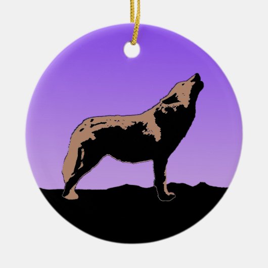 Howling Wolf at Sunset - Original Wildlife Art Keramik Ornament (Vorne)
