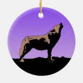 Howling Wolf at Sunset - Original Wildlife Art Keramik Ornament (Hinten)
