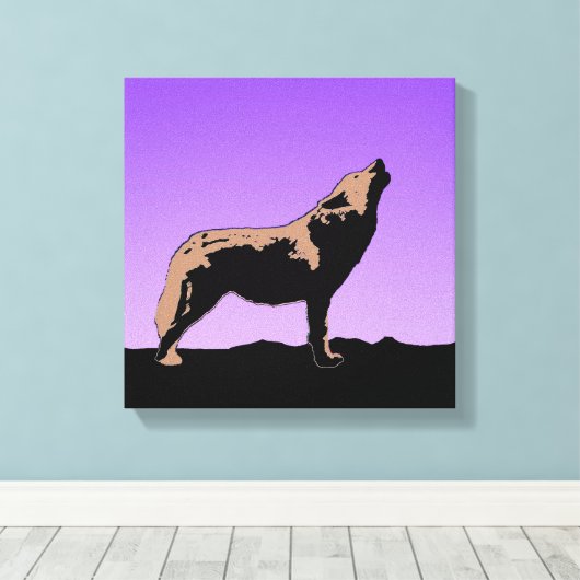 Howling Wolf at Sunset - Original Wildlife Art Leinwanddruck (Insitu (Holzboden))