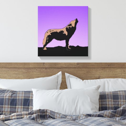 Howling Wolf at Sunset - Original Wildlife Art Leinwanddruck (Insitu (Schlafzimmer))