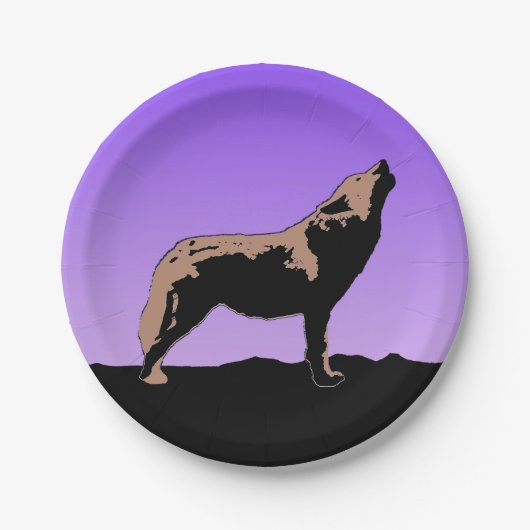 Howling Wolf at Sunset - Original Wildlife Art Pappteller (Vorderseite)