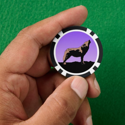 Howling Wolf at Sunset - Original Wildlife Art Pokerchips (Hand)