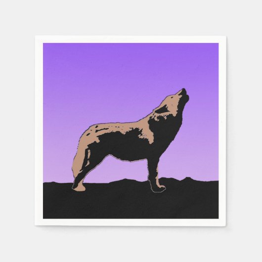 Howling Wolf at Sunset - Original Wildlife Art Serviette (Vorderseite)