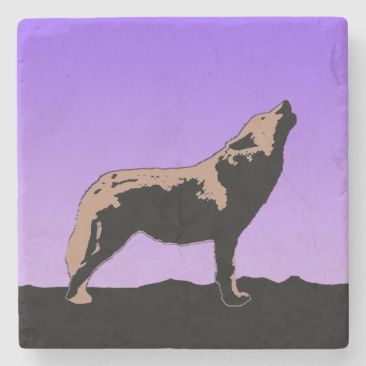 Howling Wolf at Sunset - Original Wildlife Art Steinuntersetzer (Vorderseite)