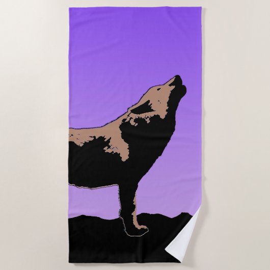 Howling Wolf at Sunset - Original Wildlife Art Strandtuch (Vorderseite)