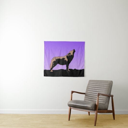 Howling Wolf at Sunset - Original Wildlife Art Wandteppich (Beispiel (Horizontal))
