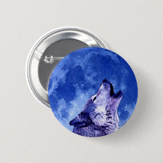 Howling Wolf auf dem Mond Button (Vorne & Hinten)