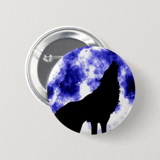 Howling Wolf auf dem Mond Button (Vorne & Hinten)