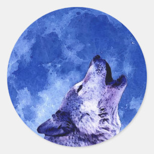 Howling Wolf auf dem Mond Runder Aufkleber