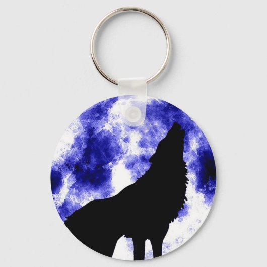 Howling Wolf auf dem Mond Schlüsselanhänger (Vorderseite)