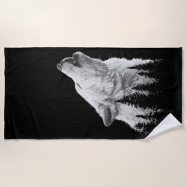 Howling Wolf Beach Towel – Black and White Forest  Strandtuch