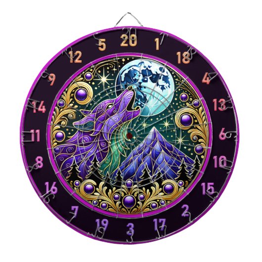 Howling Wolf Beneath Golden Moonlight Dartscheibe (vorne)