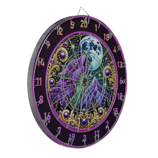 Howling Wolf Beneath Golden Moonlight Dartscheibe (Vorderseite Links)