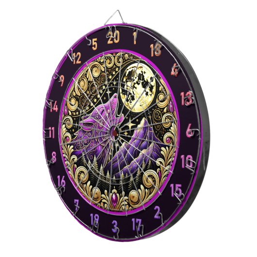 Howling Wolf Beneath Golden Moonlight Dartscheibe (Vorderseite rechts)