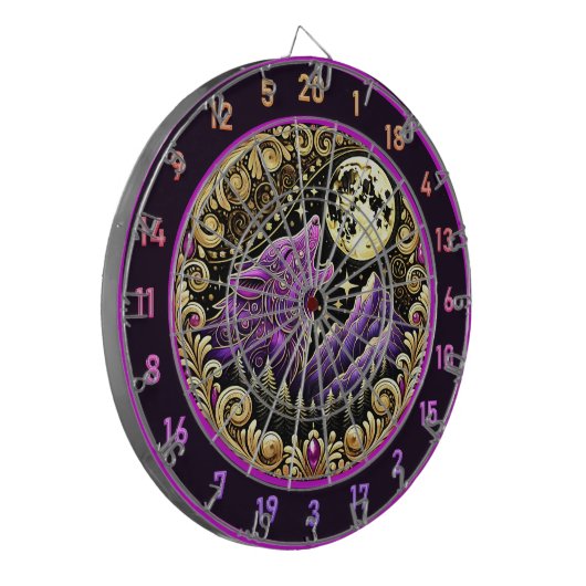 Howling Wolf Beneath Golden Moonlight Dartscheibe (Vorderseite Links)