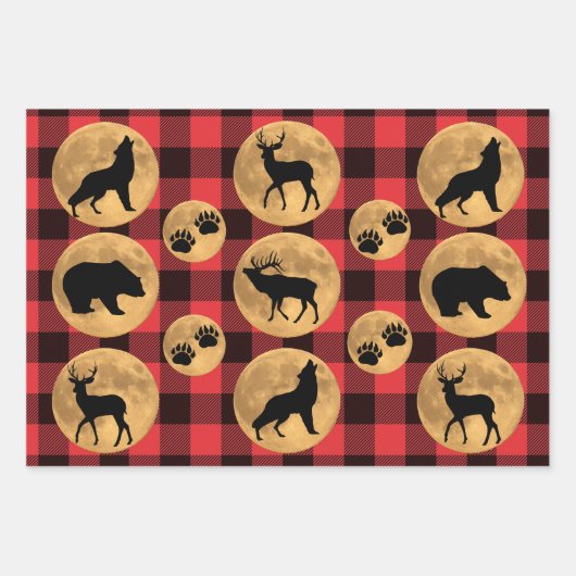 Howling Wolf Full Moon Deer Elk Bear Geschenkpapier Set (Vorderseite 3)