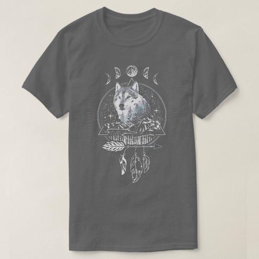 Howling Wolf Full Moon Night Sky Geometric Muster T-Shirt (Design vorne)