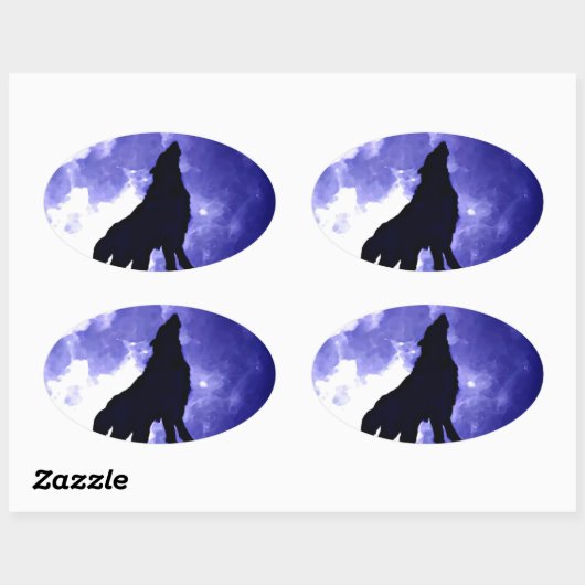 Howling Wolf & Fullmoon Ovaler Aufkleber (Blatt)