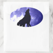 Howling Wolf & Fullmoon Ovaler Aufkleber (Tasche)