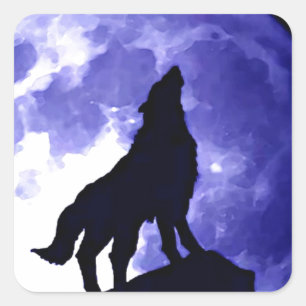 Howling Wolf & Fullmoon Quadratischer Aufkleber