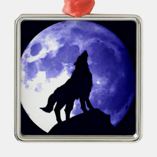 Howling Wolf & Fullmoon Silbernes Ornament