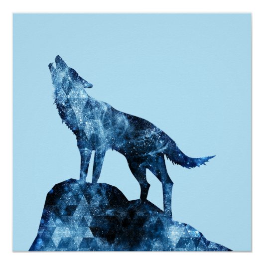 Howling Wolf funkelnd Silhouette blau Poster (Vorderseite)
