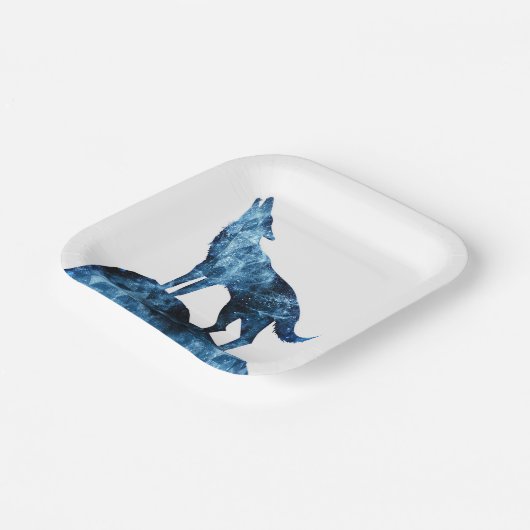 Howling Wolf funkelnd Silhouette Pappteller (Gewinkelt)