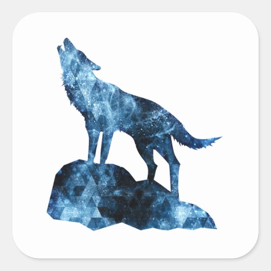 Howling Wolf funkelnd Silhouette Quadratischer Aufkleber (Vorderseite)