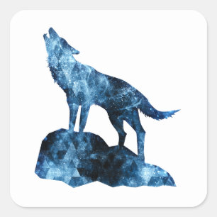 Howling Wolf funkelnd Silhouette Quadratischer Aufkleber