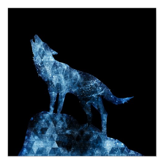 Howling Wolf funkelnd Silhouette schwarz Poster (Vorderseite)