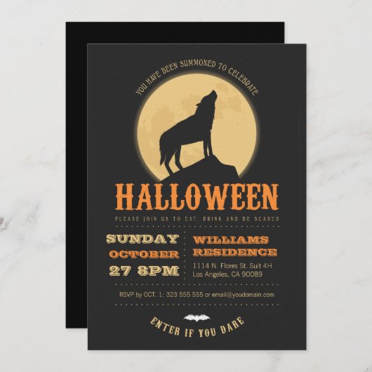 Howling Wolf Halloween-Party Einladung (Vorne/Hinten)