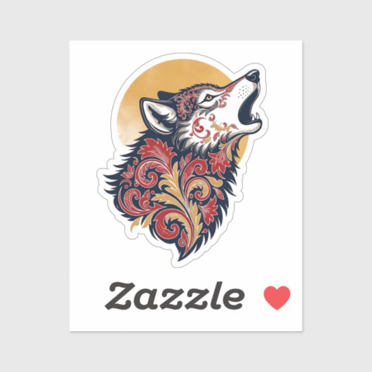 Howling Wolf Head - Ornamental Paisley Profile wi Aufkleber (Blatt)