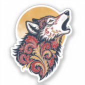 Howling Wolf Head - Ornamental Paisley Profile wi Aufkleber (Vorderseite)