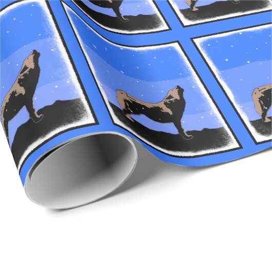 Howling Wolf im Winter - Original Wildlife Art Geschenkpapier (Rolleneckpunkt)