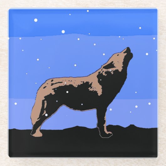 Howling Wolf im Winter - Original Wildlife Art Glasuntersetzer (Vorderseite)