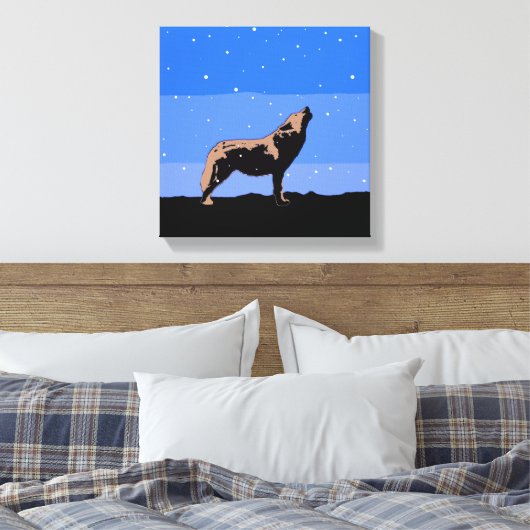Howling Wolf im Winter - Original Wildlife Art Leinwanddruck (Insitu (Schlafzimmer))