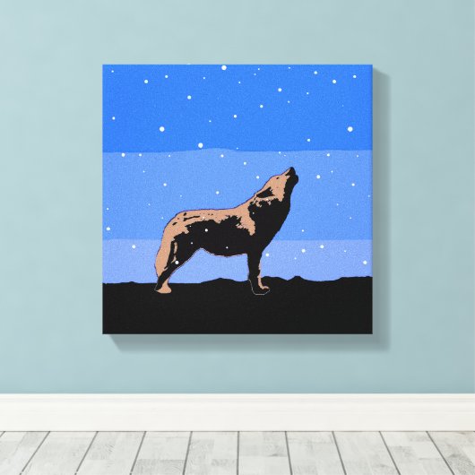 Howling Wolf im Winter - Original Wildlife Art Leinwanddruck (Insitu (Holzboden))