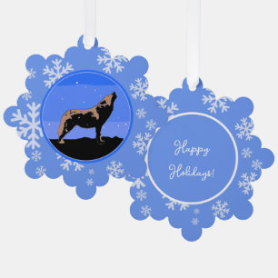 Howling Wolf im Winter - Original Wildlife Art Ornament Karte