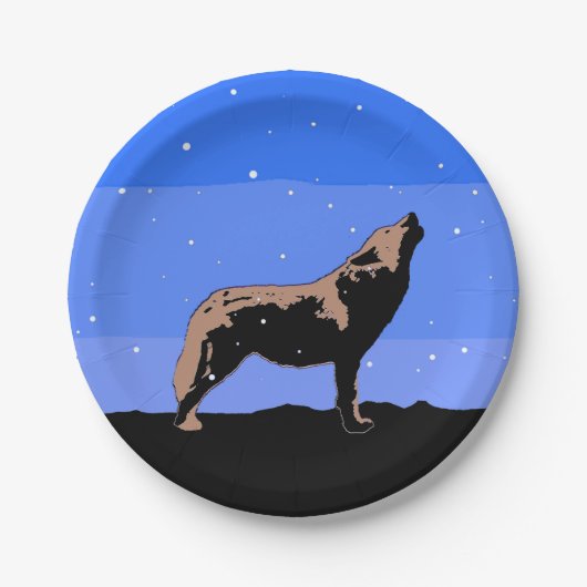 Howling Wolf im Winter - Original Wildlife Art Pappteller (Vorderseite)