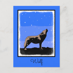 Howling Wolf im Winter - Original Wildlife Art Postkarte