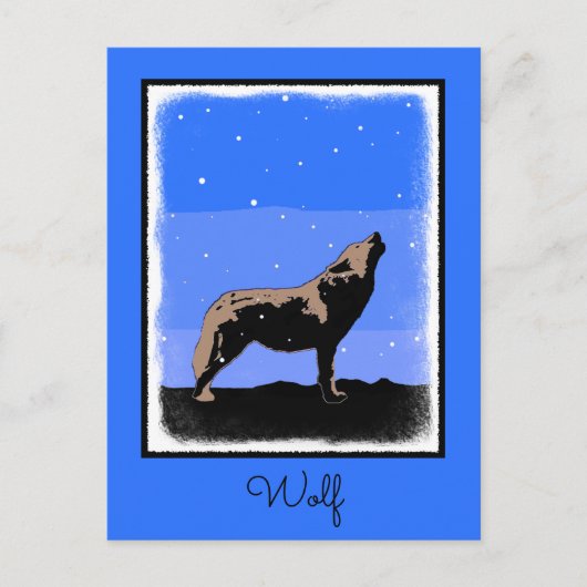 Howling Wolf im Winter - Original Wildlife Art Postkarte (Vorderseite)