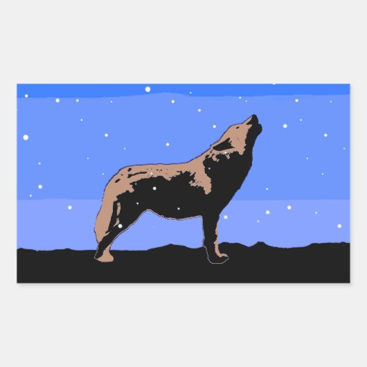 Howling Wolf im Winter - Original Wildlife Art Rechteckiger Aufkleber (Vorderseite)