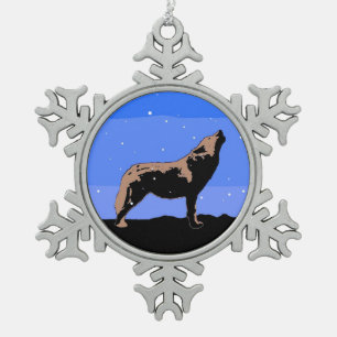 Howling Wolf im Winter - Original Wildlife Art Schneeflocken Zinn-Ornament