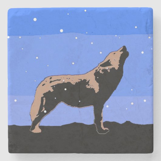 Howling Wolf im Winter - Original Wildlife Art Steinuntersetzer (Vorderseite)